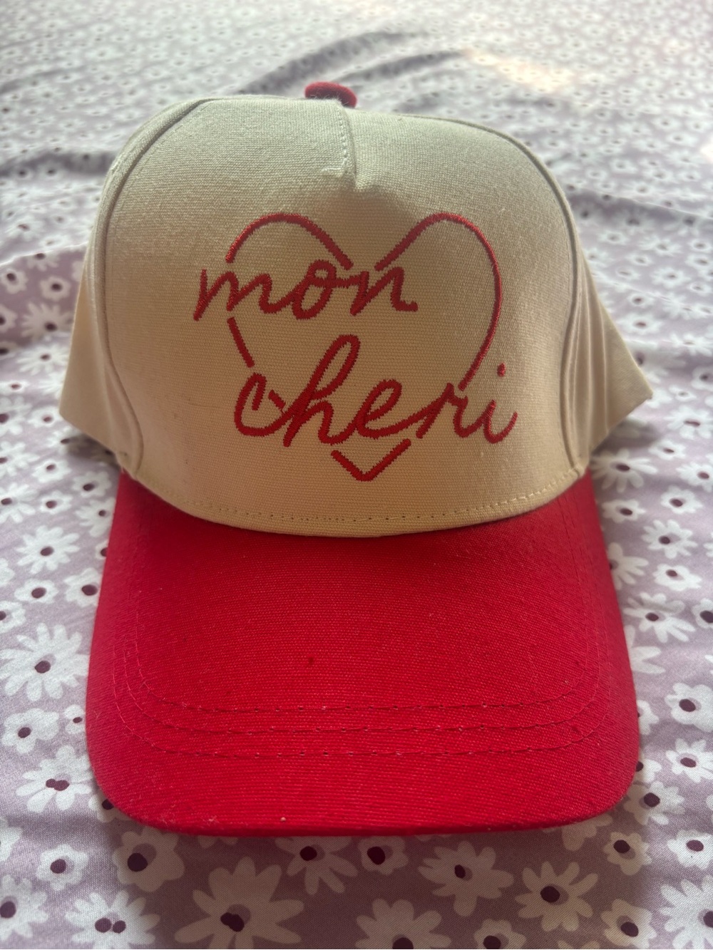 Lulu's Cream and Red "mon cheri" Heart Baseball Cap
